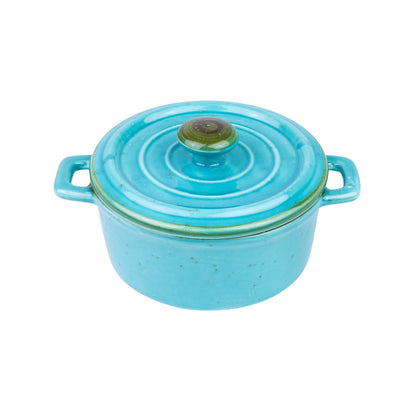 Caçarola Redonda de Cerâmica Turquesa com Tampa 12,5x5,5cm