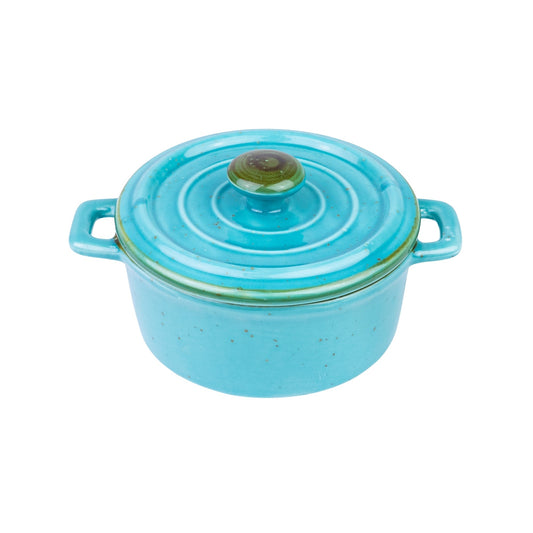 Caçarola Redonda de Cerâmica Turquesa com Tampa 12,5x5,5cm