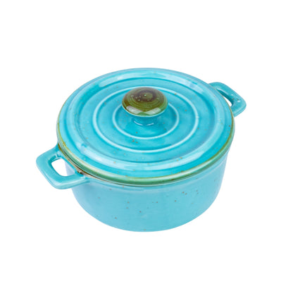 Caçarola Redonda de Cerâmica Turquesa com Tampa 12,5x5,5cm