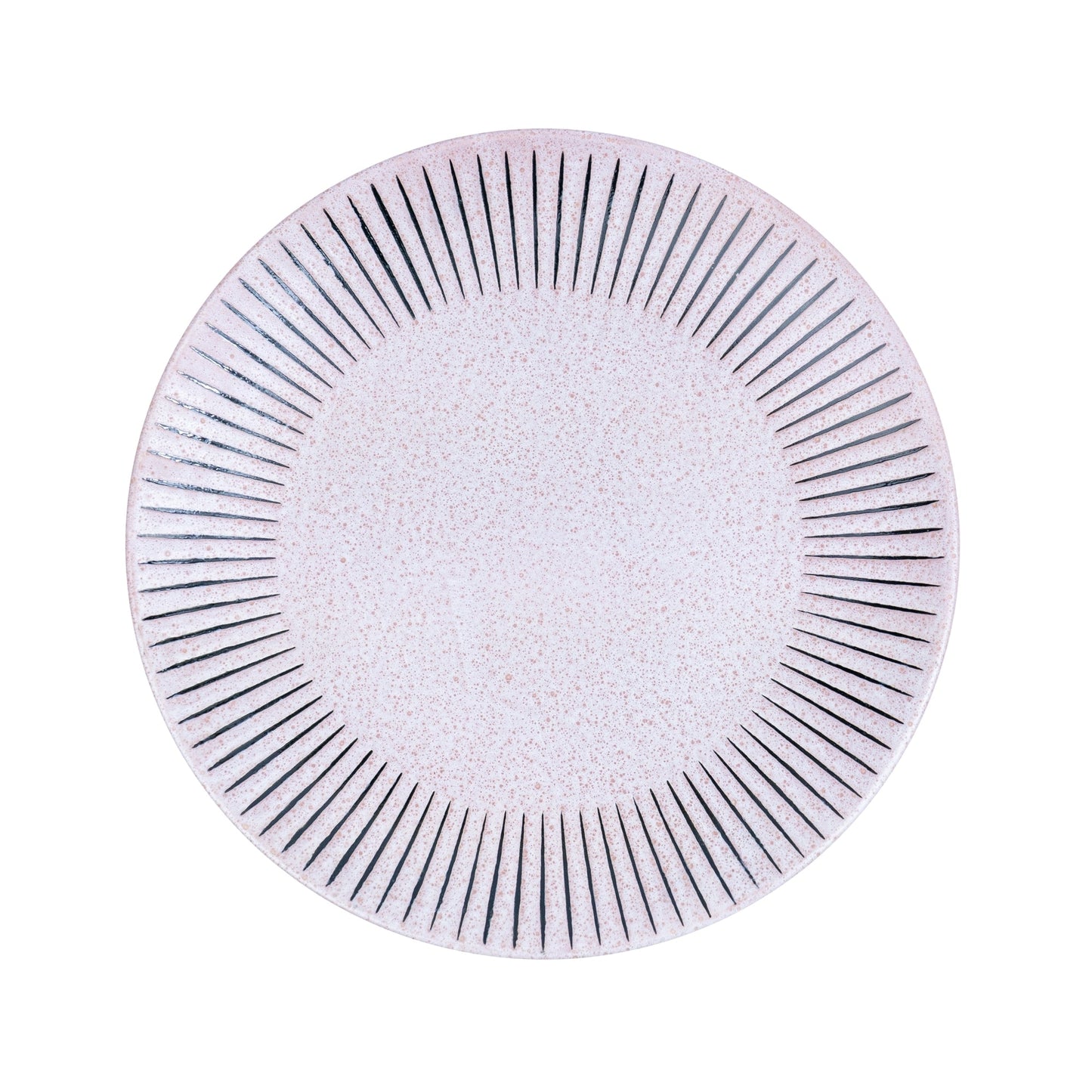 Prato Redondo em Cerâmica - Rosa com Riscas Radiais Pretas na Borda 27cm