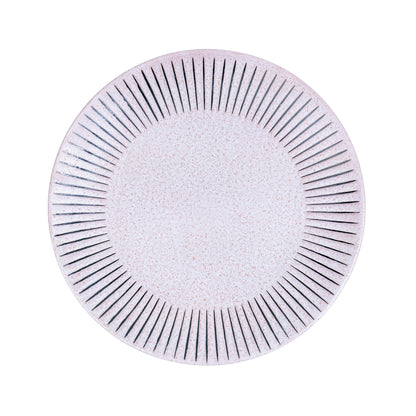 Prato Redondo em Cerâmica - Rosa com Riscas Radiais Pretas na Borda 27cm
