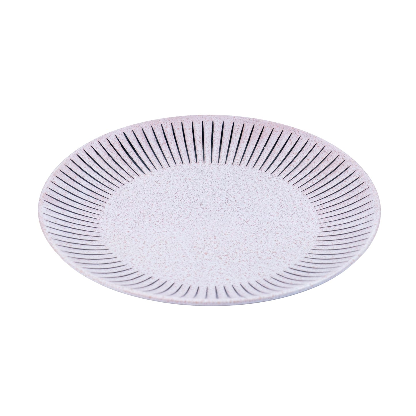 Prato Redondo em Cerâmica - Rosa com Riscas Radiais Pretas na Borda 27cm