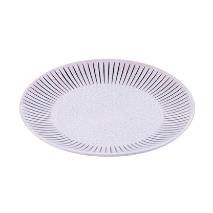 Prato Redondo em Cerâmica - Rosa com Riscas Radiais Pretas na Borda 27cm