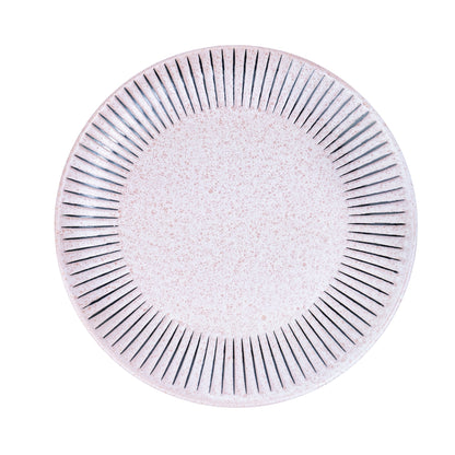 Prato Redondo em Cerâmica - Rosa com Riscas Radiais Pretas 21.5cm
