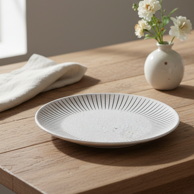 Plato de cerámica rosa con líneas - 21,5 cm