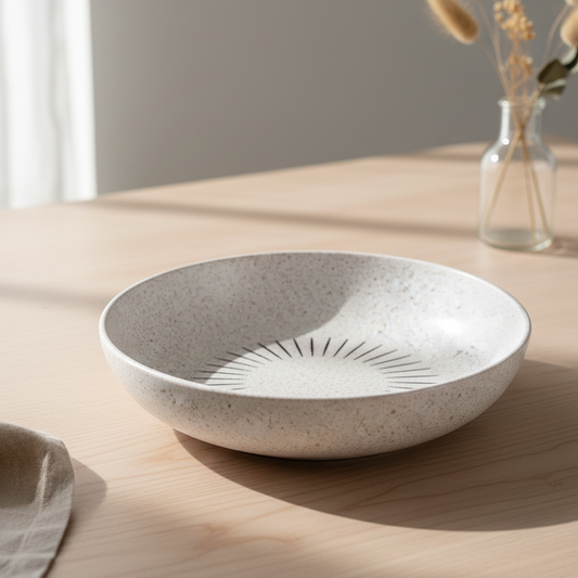 Prato Fundo de Cerâmica Rosa com Linhas - 22cm