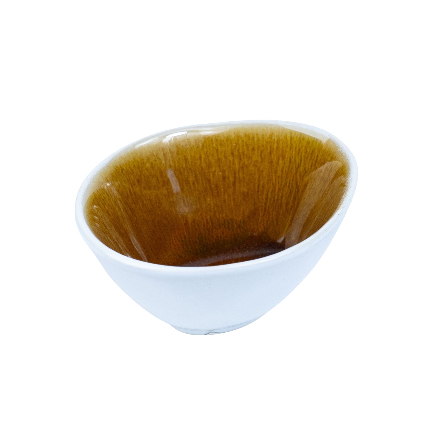 Tigela Redonda em Cerâmica - Bicolor Interior Mostarda/Verde e Exterior Branco 10.2cm