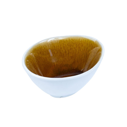 Tigela Redonda em Cerâmica - Bicolor Interior Mostarda/Verde e Exterior Branco 10.2cm