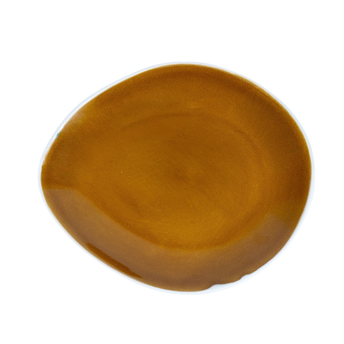 Prato Redondo Grande em Cerâmica - Bicolor Interior Mostarda/Verde e Exterior Branco 27.2cm