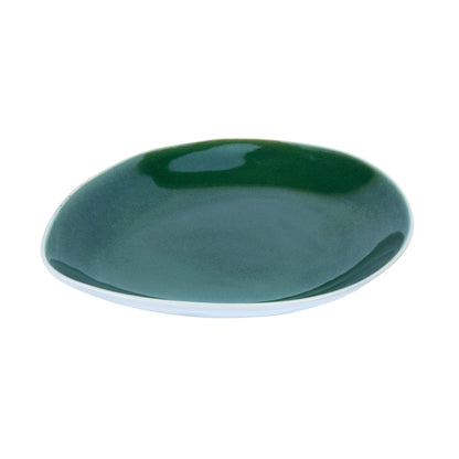 Prato Redondo Grande em Cerâmica - Bicolor Interior Mostarda/Verde e Exterior Branco 27.2cm