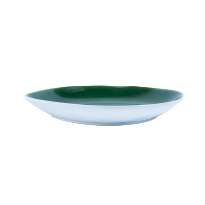 Prato Redondo Grande em Cerâmica - Bicolor Interior Mostarda/Verde e Exterior Branco 27.2cm