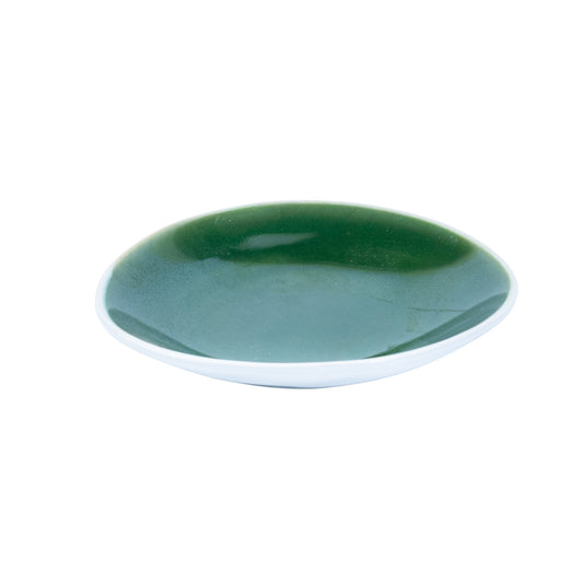 Prato Fundo Redondo em Cerâmica - Bicolor Interior Verde/Mostarda e Exterior Branco 15.2cm