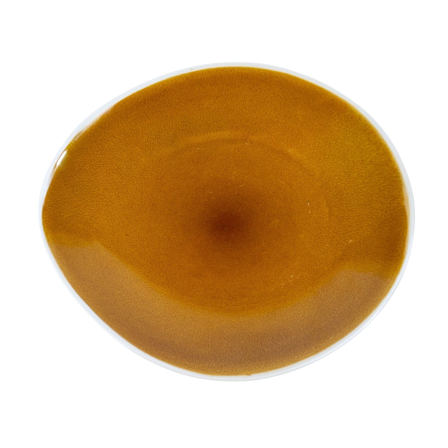 Prato Redondo Médio em Cerâmica - Bicolor Interior Mostarda/Verde e Exterior Branco 20.5cm