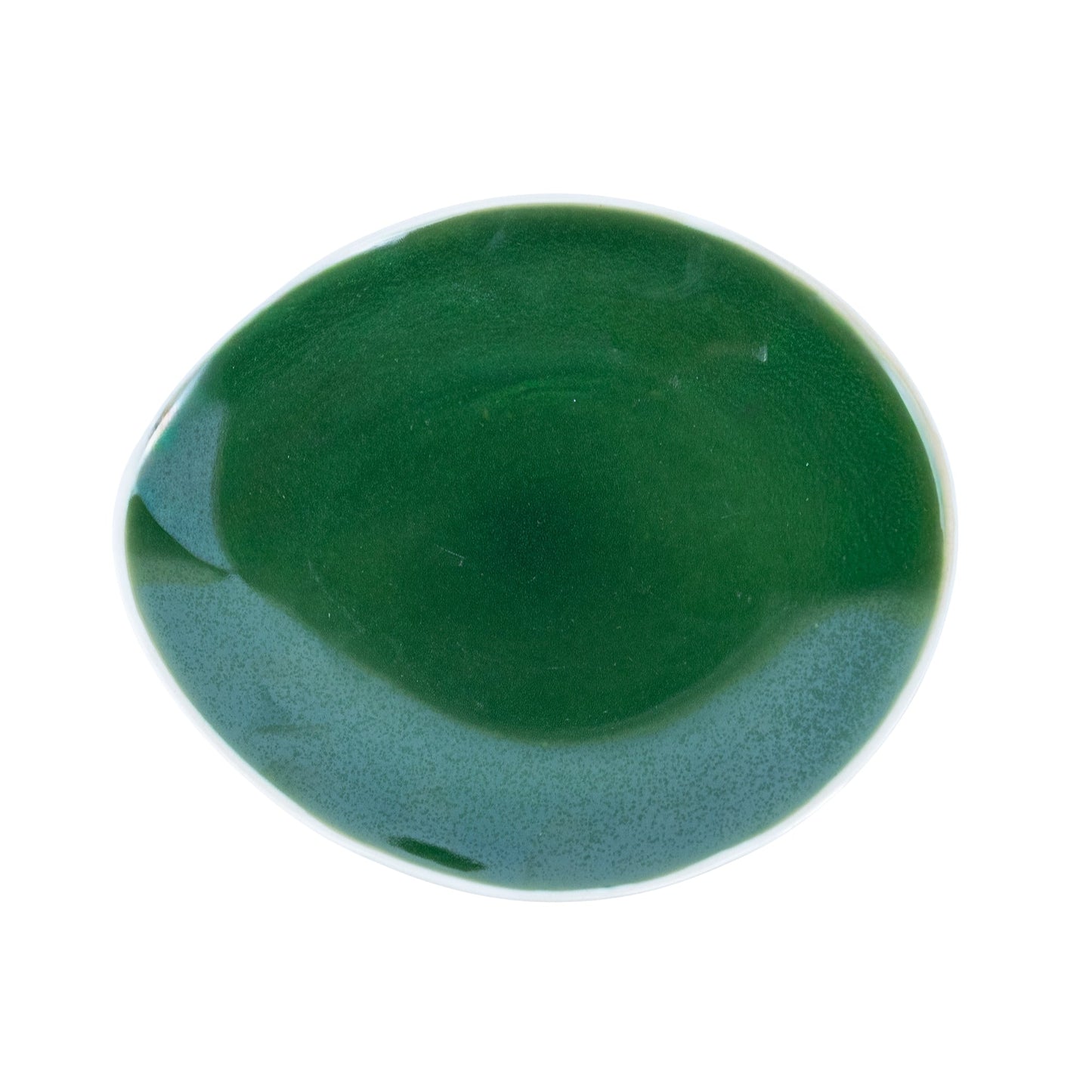 Prato Redondo Médio em Cerâmica - Bicolor Interior Mostarda/Verde e Exterior Branco 20.5cm