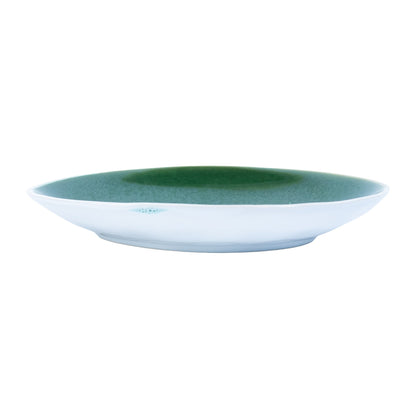 Prato Redondo Médio em Cerâmica - Bicolor Interior Mostarda/Verde e Exterior Branco 20.5cm