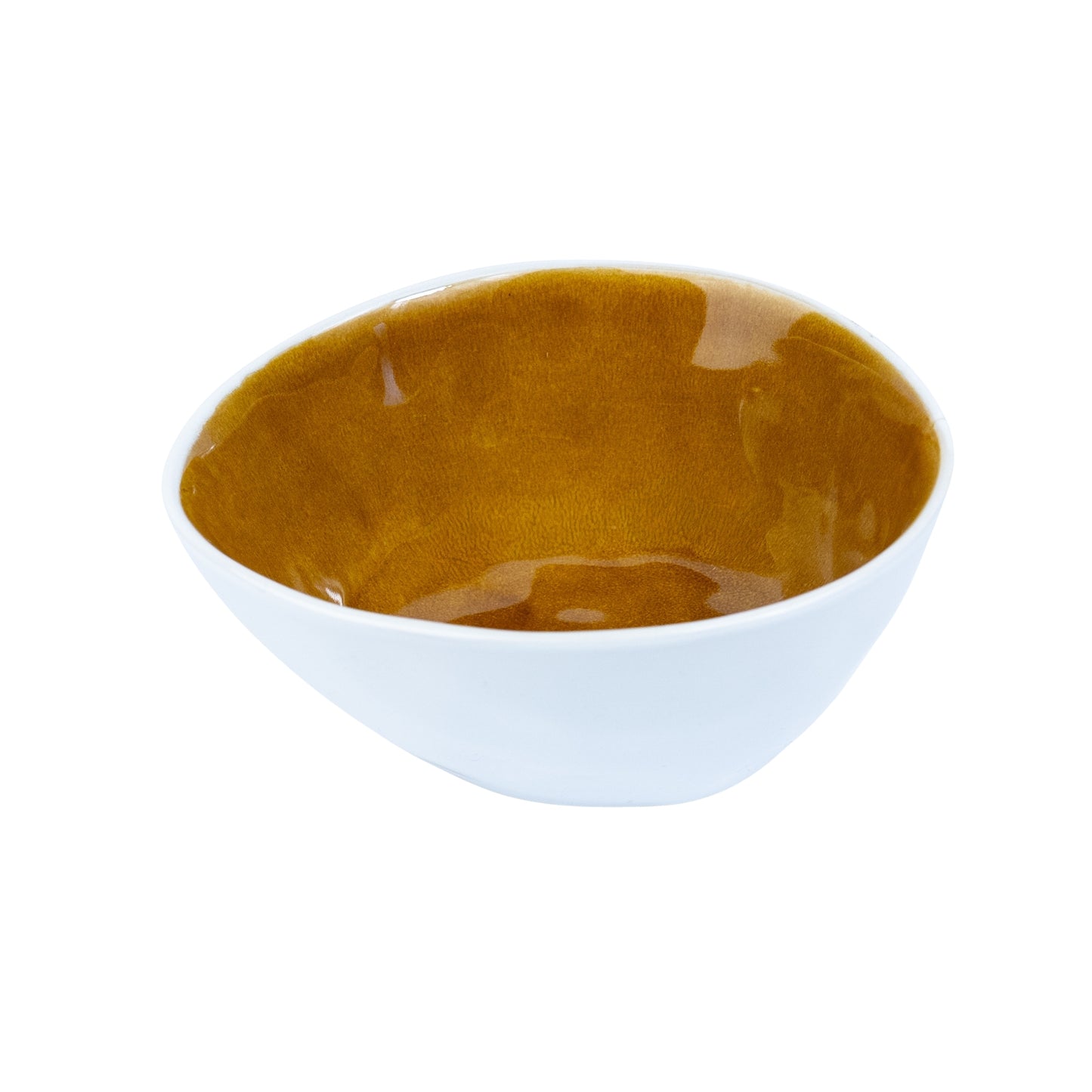 Tigela Redonda em Cerâmica - Bicolor Interior Mostarda/Verde e Exterior Branco 14.8cm