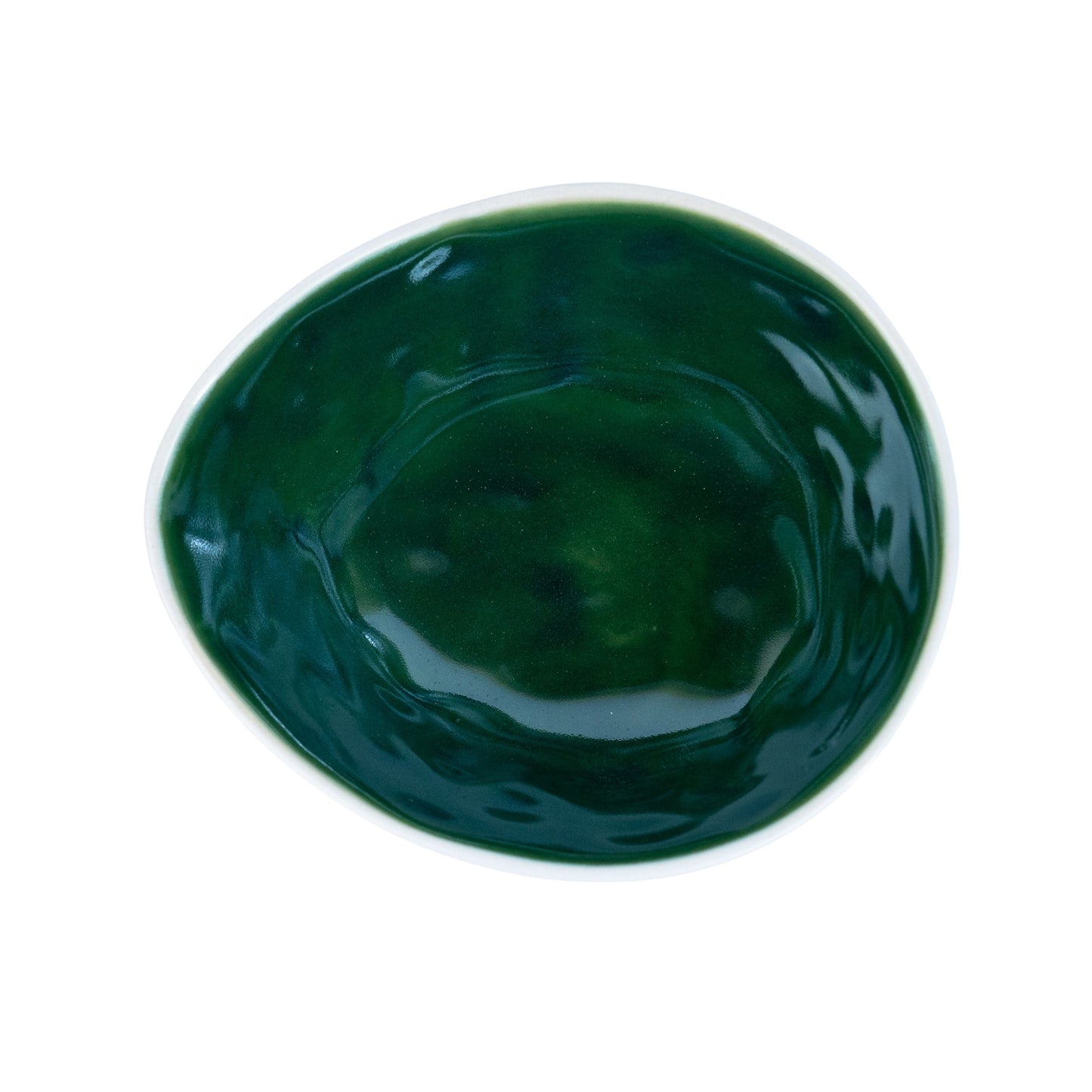 Tigela Redonda em Cerâmica - Bicolor Interior Mostarda/Verde e Exterior Branco 14.8cm