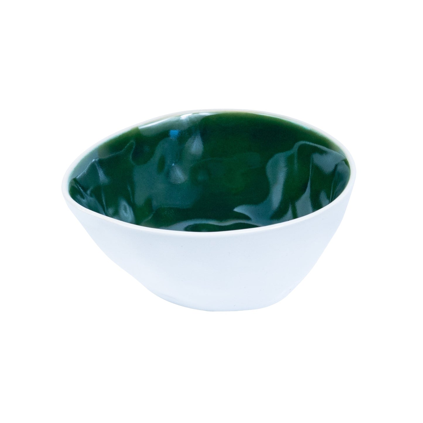 Tigela Redonda em Cerâmica - Bicolor Interior Mostarda/Verde e Exterior Branco 14.8cm