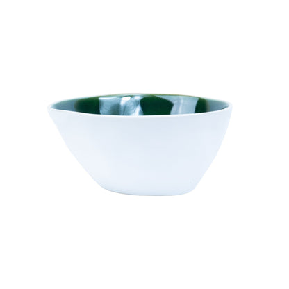 Tigela Redonda em Cerâmica - Bicolor Interior Mostarda/Verde e Exterior Branco 14.8cm