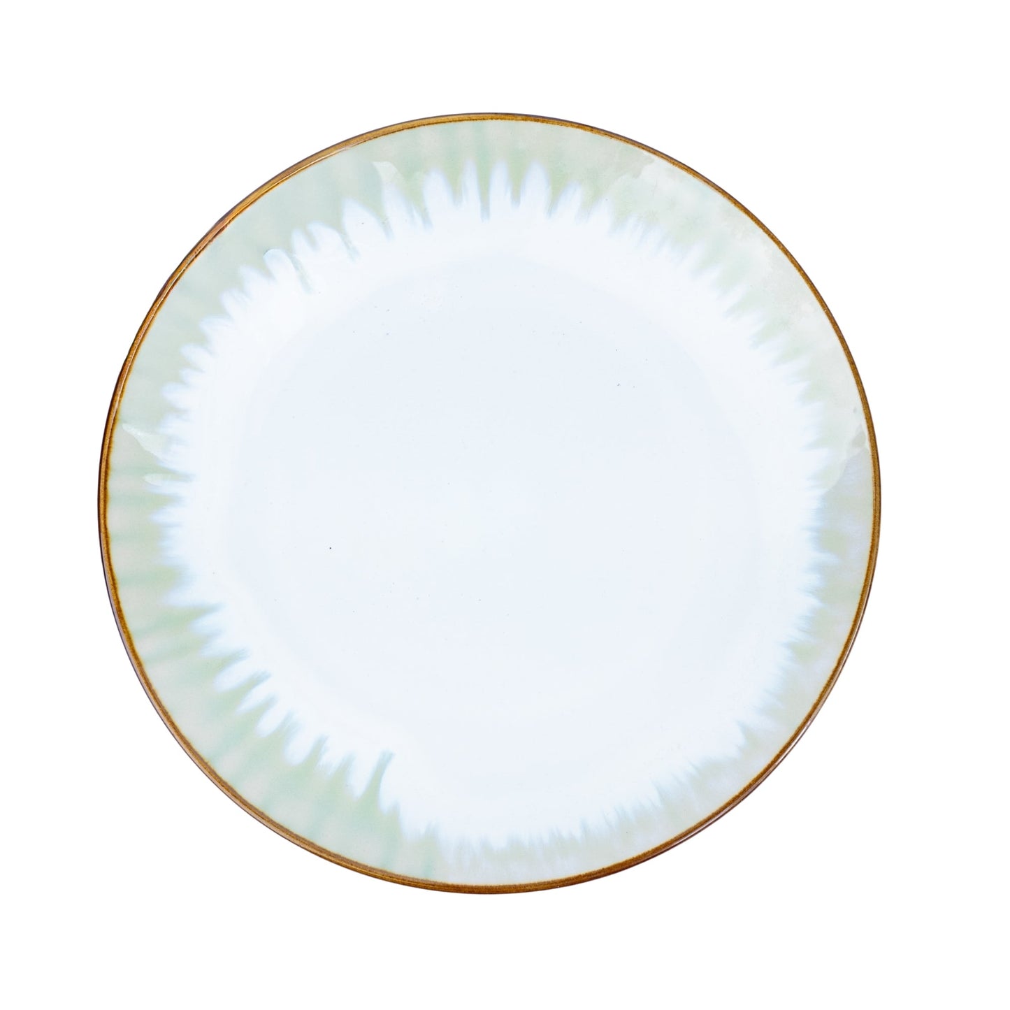 Prato Redondo Médio em Cerâmica - Branco com Detalhes Verdes Radiantes 21cm