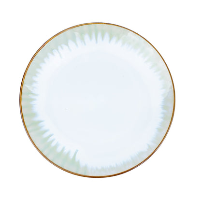 Prato Redondo Médio em Cerâmica - Branco com Detalhes Verdes Radiantes 21cm