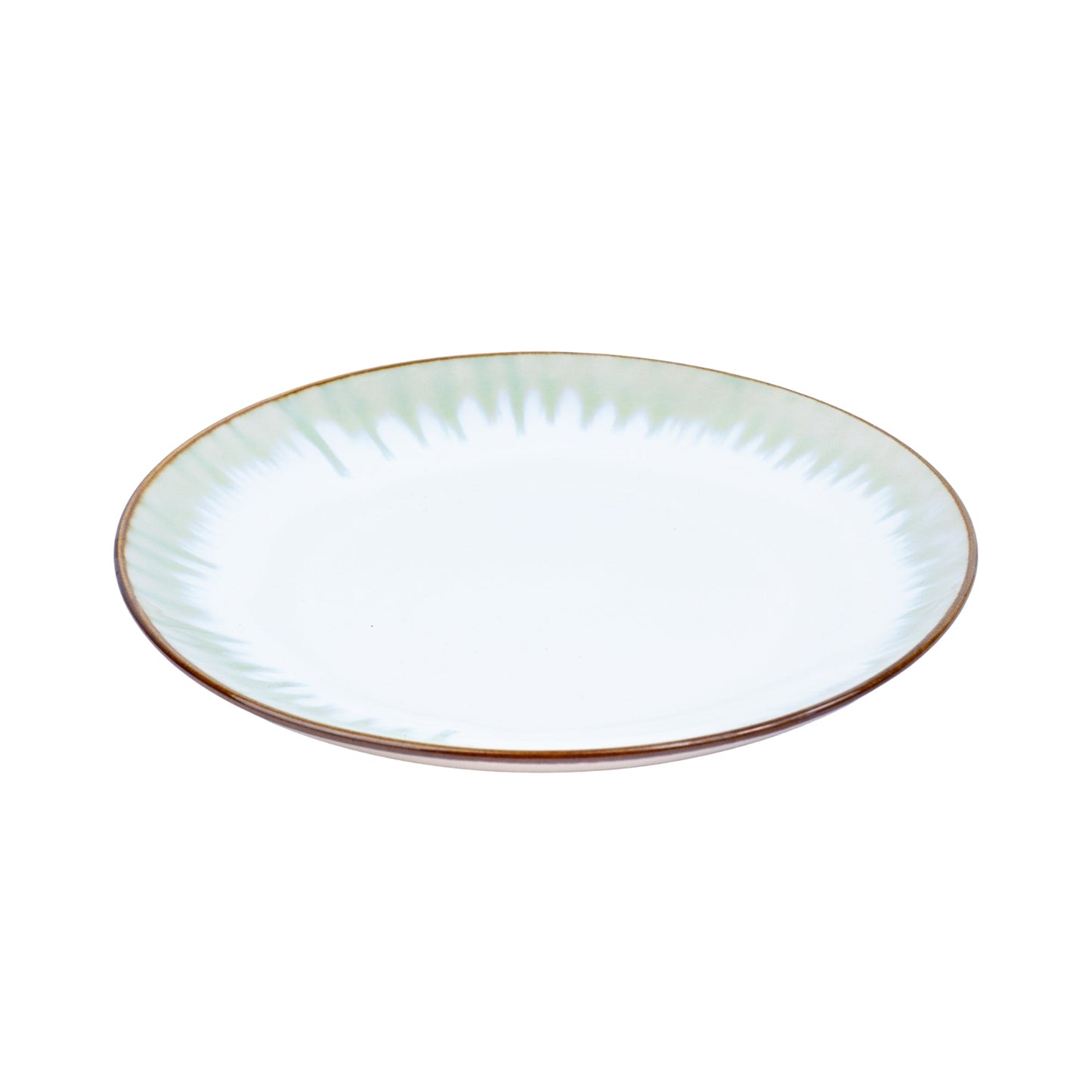 Prato Redondo Médio em Cerâmica - Branco com Detalhes Verdes Radiantes 21cm