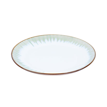 Prato Redondo Médio em Cerâmica - Branco com Detalhes Verdes Radiantes 21cm