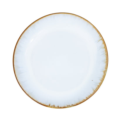 Prato Redondo Médio em Cerâmica - Branco com Detalhes Verde e Rosa 21.5cm