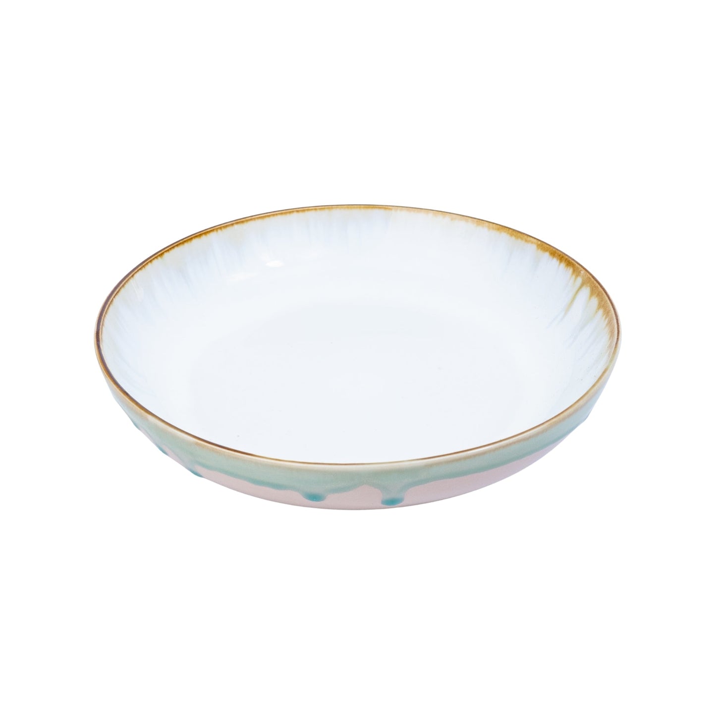 Prato Redondo Médio em Cerâmica - Branco com Detalhes Verde e Rosa 21.5cm