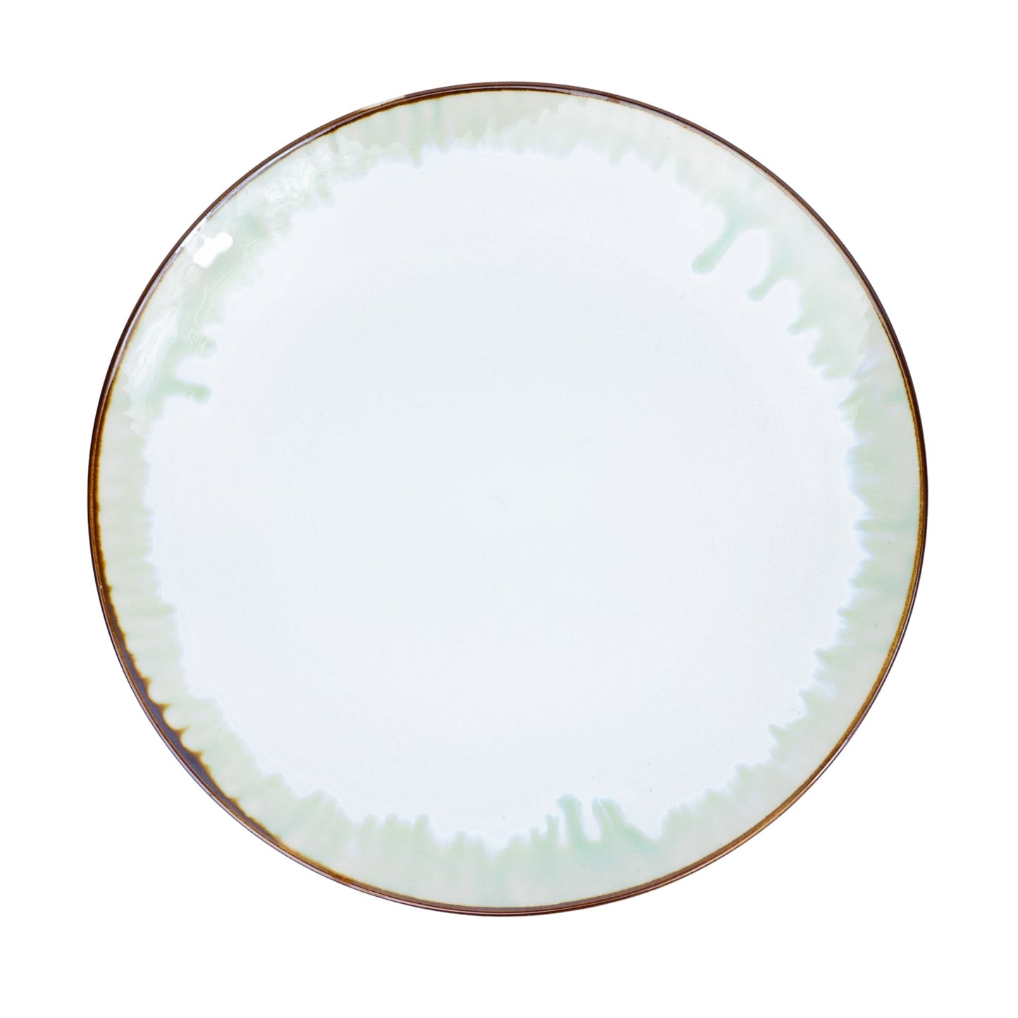 Prato Redondo Grande em Cerâmica - Branco com Detalhes Verdes 25cm