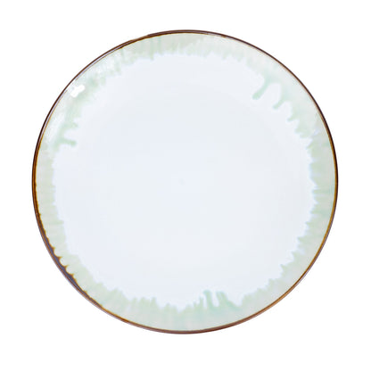 Prato Redondo Grande em Cerâmica - Branco com Detalhes Verdes 25cm