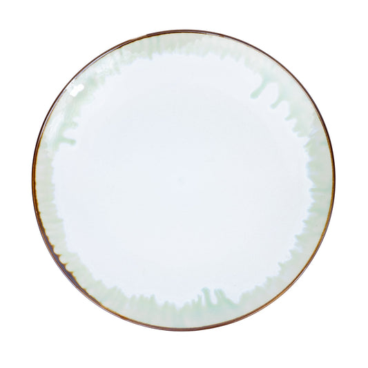 Prato Redondo Grande em Cerâmica - Branco com Detalhes Verdes 25cm