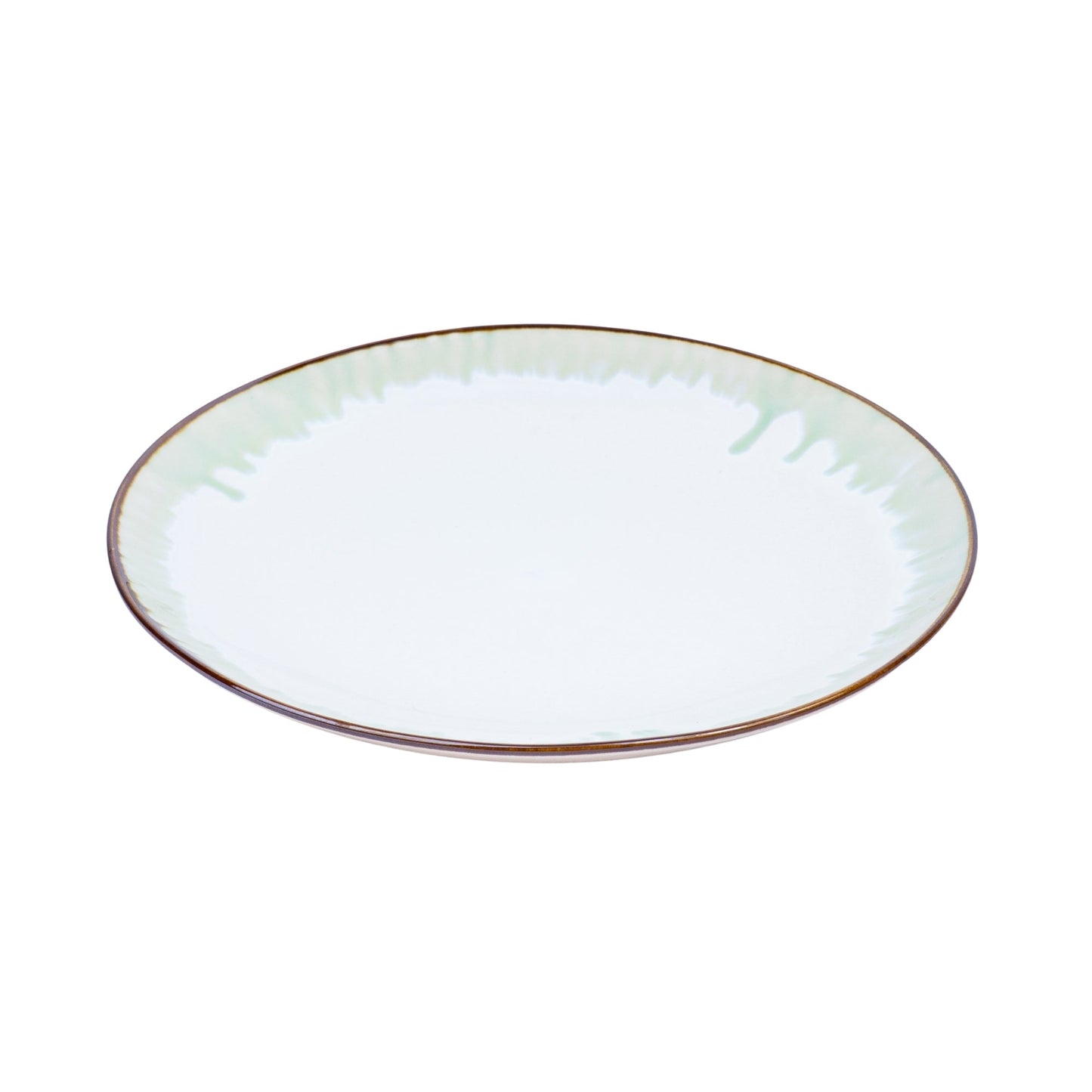 Prato Redondo Grande em Cerâmica - Branco com Detalhes Verdes 25cm