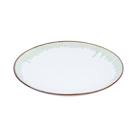 Prato Redondo Grande em Cerâmica - Branco com Detalhes Verdes 25cm
