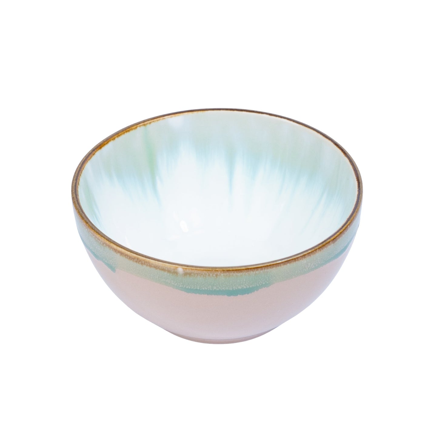 Tigela Redonda em Cerâmica - Interior Verde Água e Exterior Rosa 12x6cm