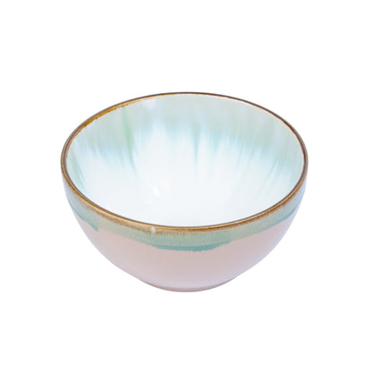 Tigela Redonda em Cerâmica - Interior Verde Água e Exterior Rosa 12x6cm
