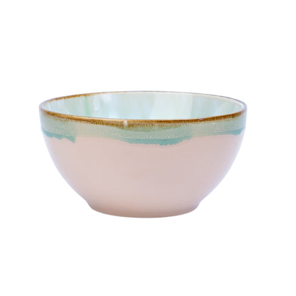Tigela Redonda em Cerâmica - Interior Verde Água e Exterior Rosa 12x6cm