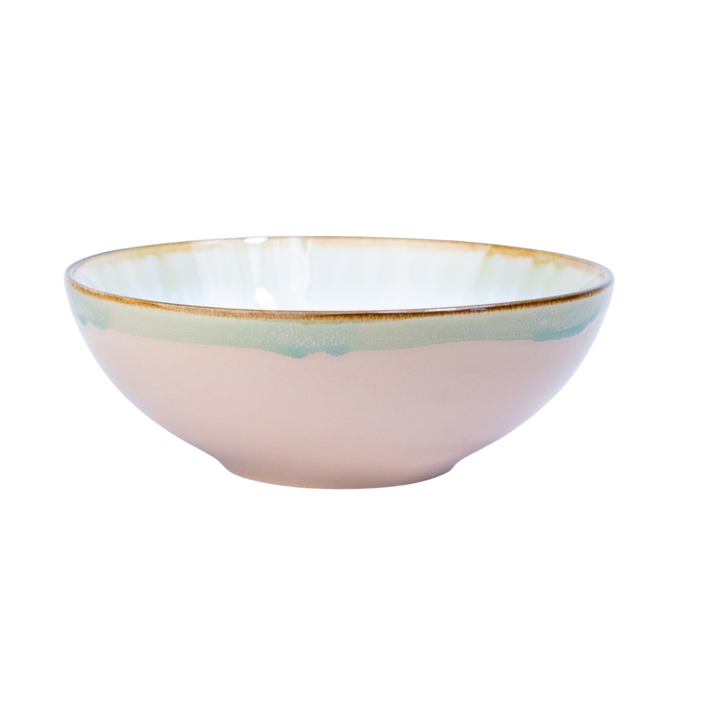 Tigela Redonda em Cerâmica - Interior Verde Água e Exterior Rosa 16.5x6cm