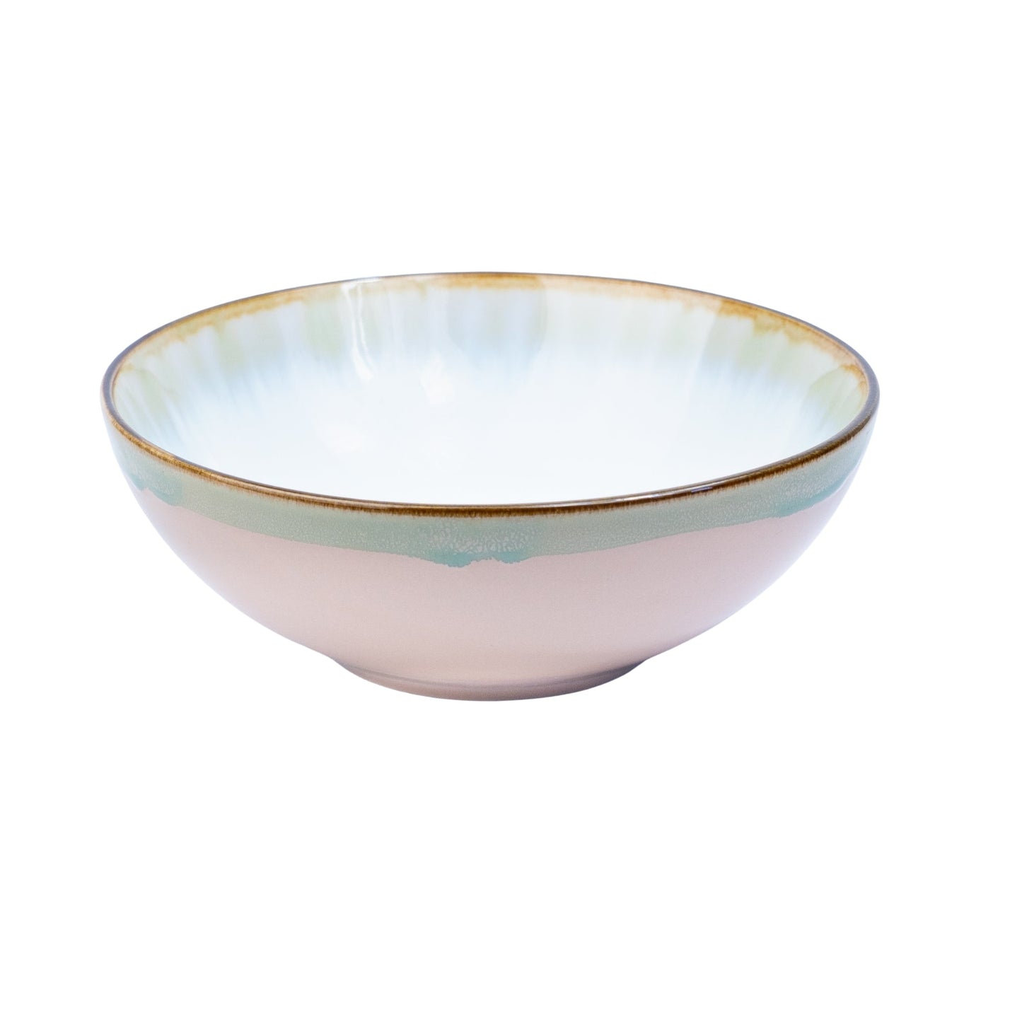 Tigela Redonda em Cerâmica - Interior Verde Água e Exterior Rosa 16.5x6cm