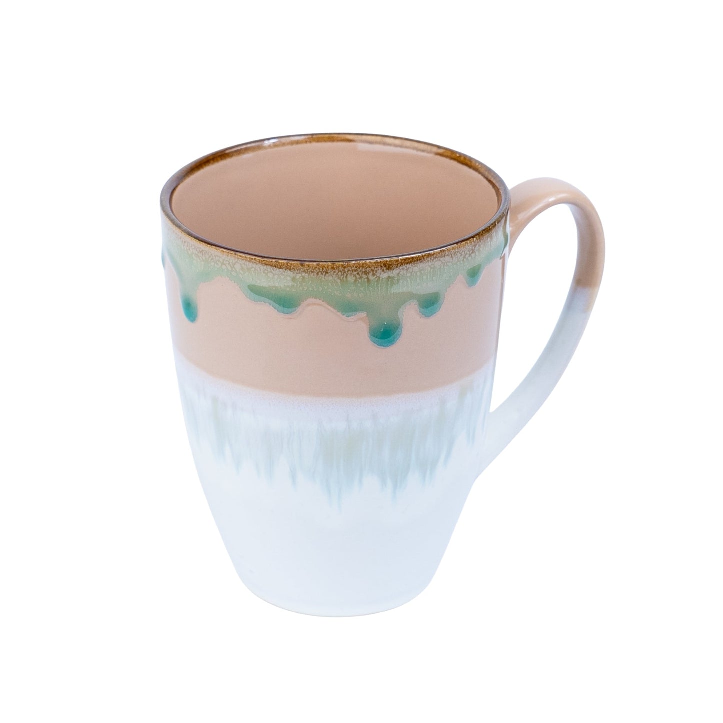 Caneca em Cerâmica - Tricolor Pastel Verde, Rosa e Branco 380cc