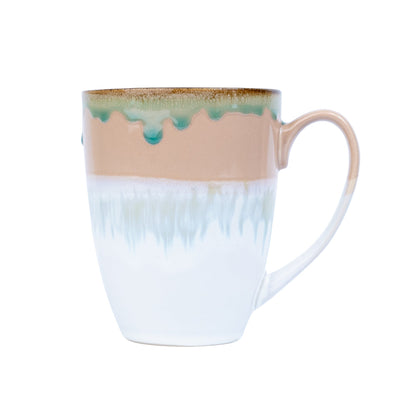Caneca em Cerâmica - Tricolor Pastel Verde, Rosa e Branco 380cc