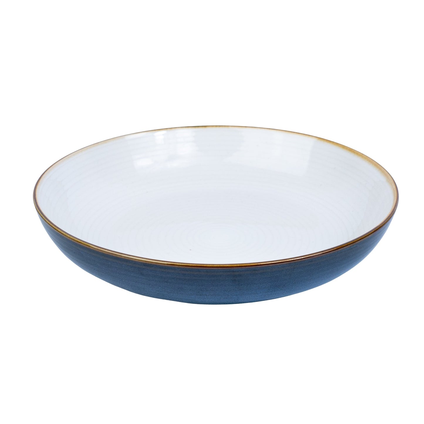 Prato Fundo Redondo em Cerâmica - Interior Branco e Exterior Azul Marinho 22cm