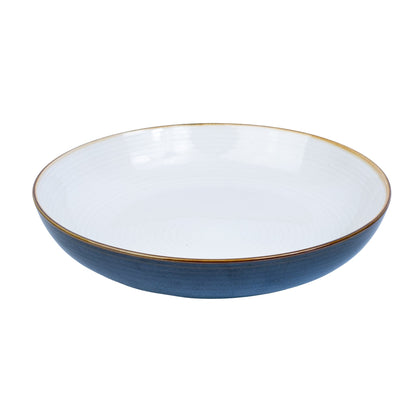 Prato Fundo Redondo em Cerâmica - Interior Branco e Exterior Azul Marinho 22cm