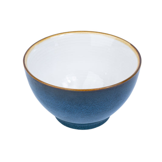 Tigela Redonda em Cerâmica - Interior Branco e Exterior Azul Petróleo 13.5cm