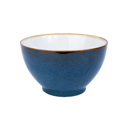 Tigela Redonda em Cerâmica - Interior Branco e Exterior Azul Petróleo 13.5cm