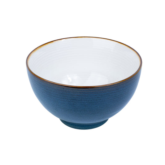 Tigela Redonda em Cerâmica - Interior Branco e Exterior Azul Petróleo 15.5cm