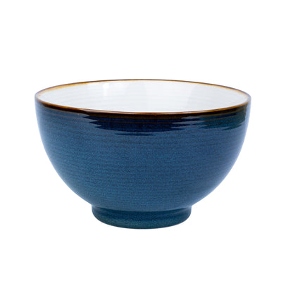 Tigela Redonda em Cerâmica - Interior Branco e Exterior Azul Petróleo 15.5cm