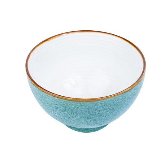Tigela Redonda em Cerâmica - Interior Branco e Exterior Turquesa 15.5x9cm
