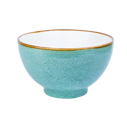 Tigela Redonda em Cerâmica - Interior Branco e Exterior Turquesa 15.5x9cm