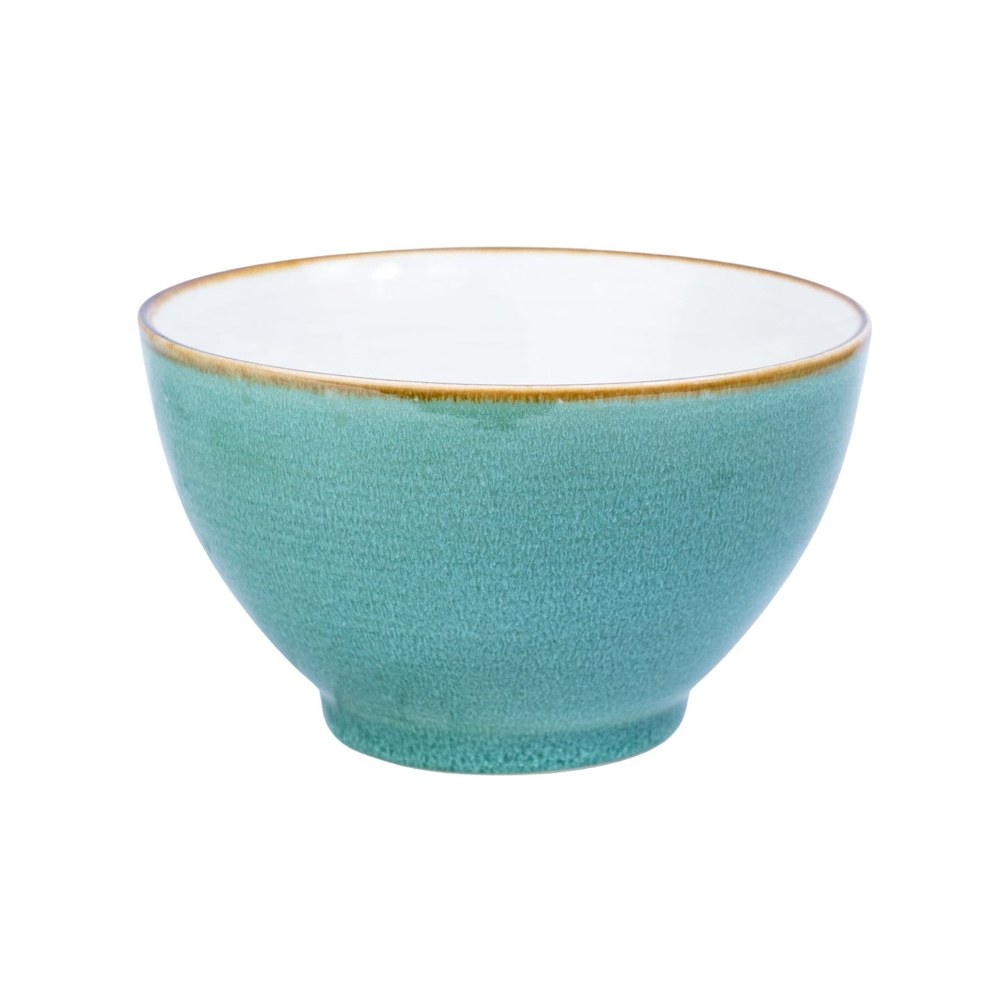 Cuenco redondo de cerámica - Interior blanco y exterior turquesa 13,5 x 8 cm